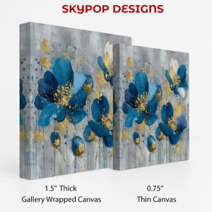 Golden Blue Floral Burst Art