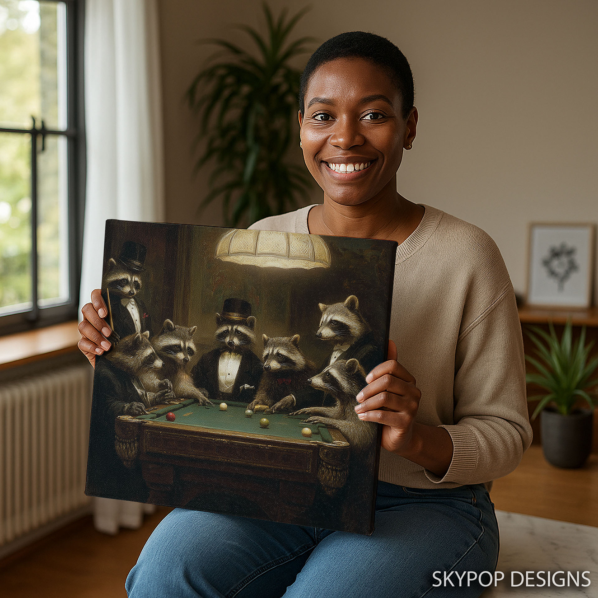 3.jpg Raccoon Playing Pool Art