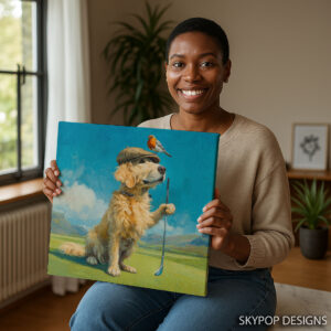 Golden Retriever Robin Golf Art