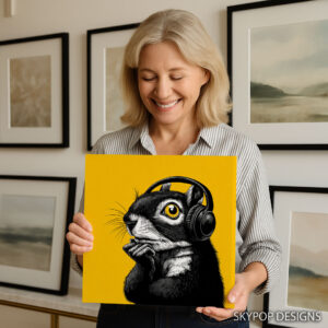 Squirrel Listening to Music Art