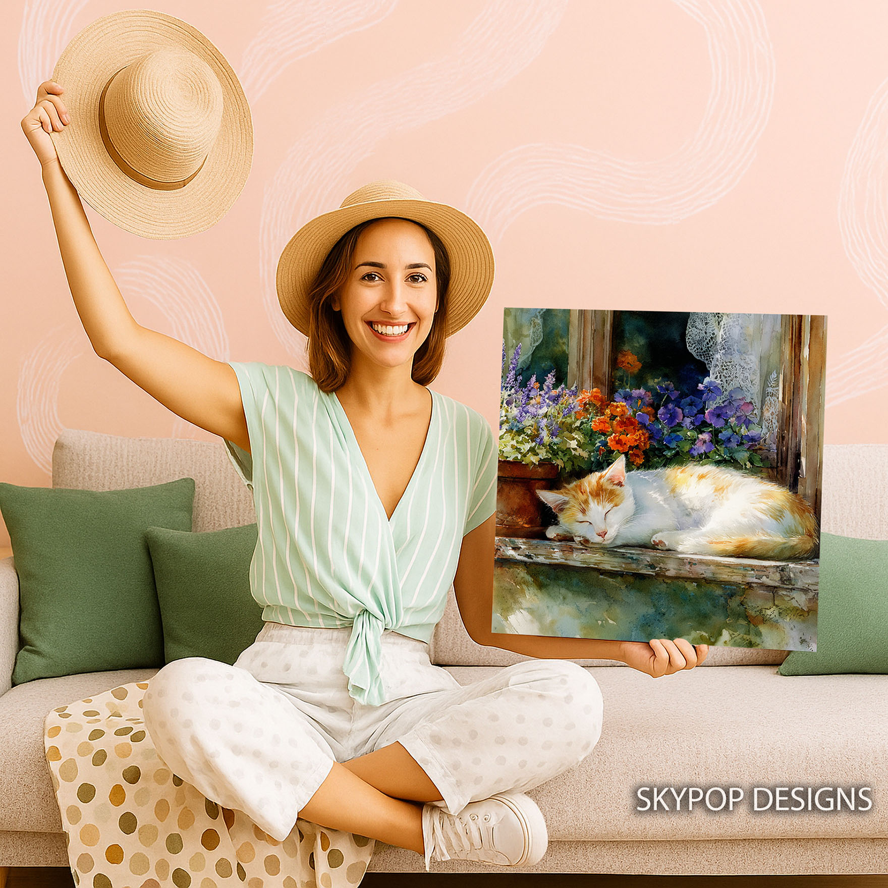 3.jpg Cat Among Flowers Art