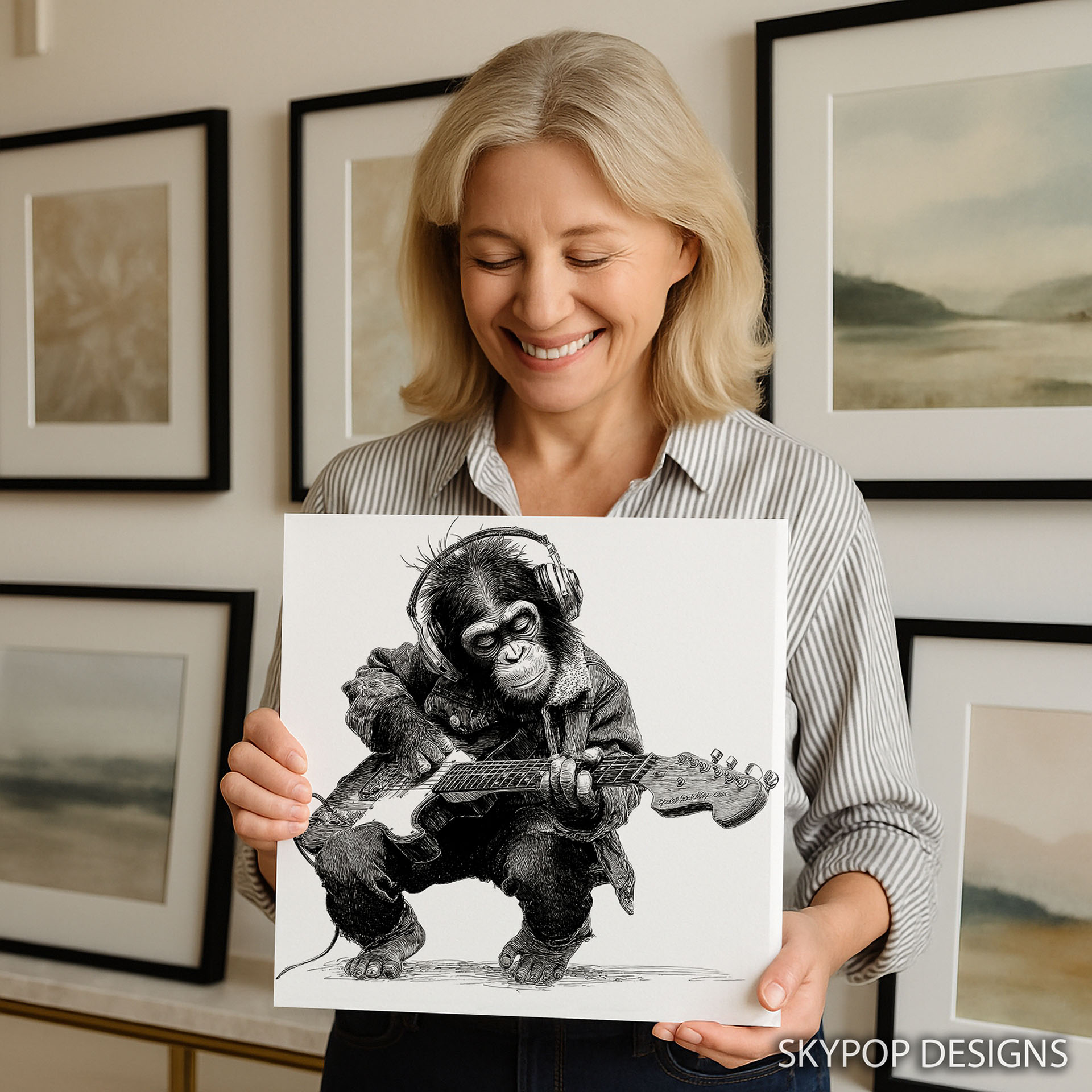 3.jpg Chimpanzee Rock Star Guitar Art