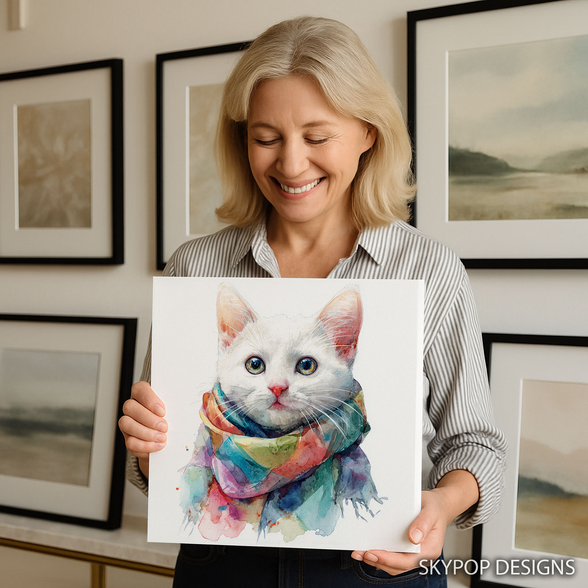 3.jpg Cat Scarf Watercolor Art