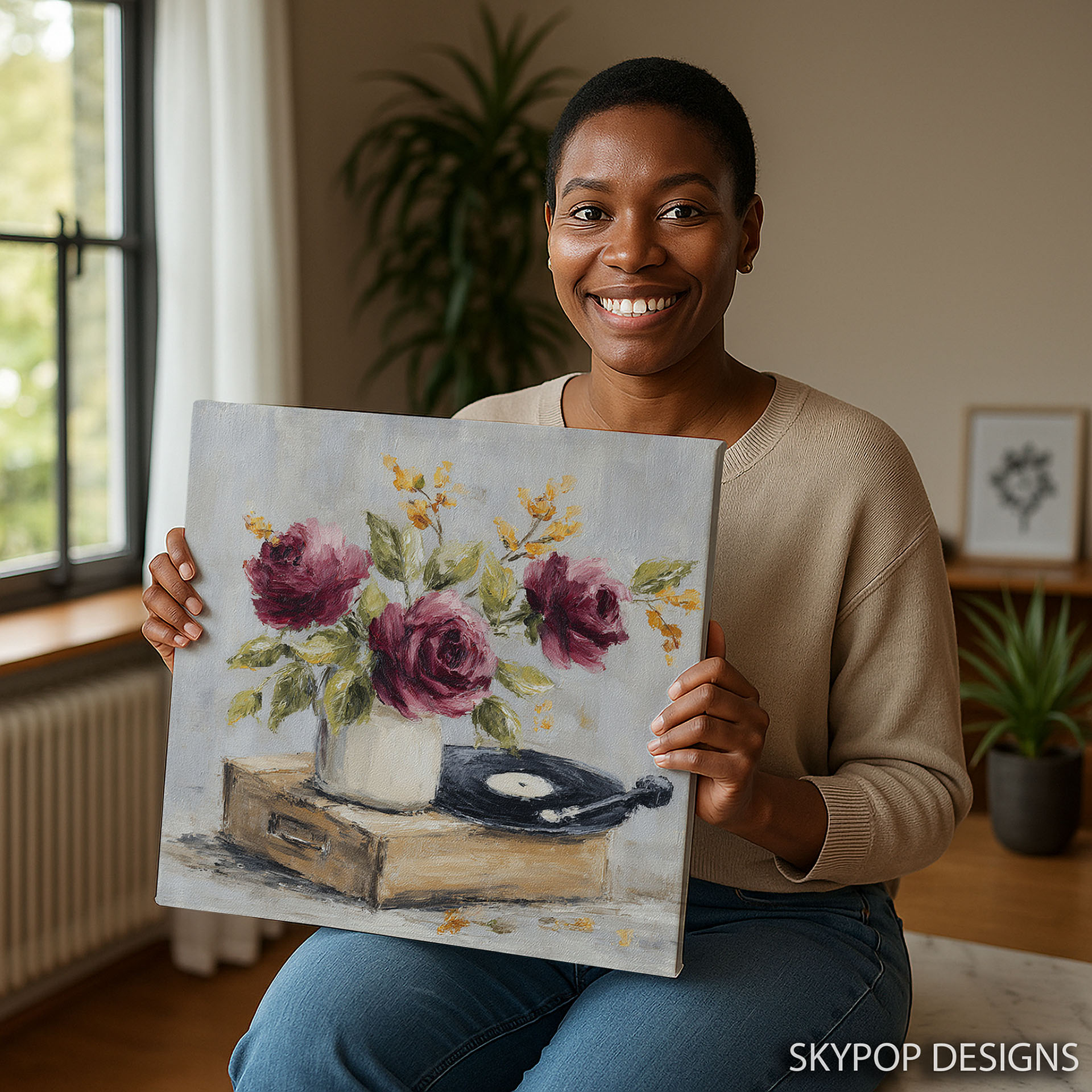 3.jpg Roses Record Player Art