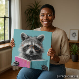 Raccoon Reading Book Art