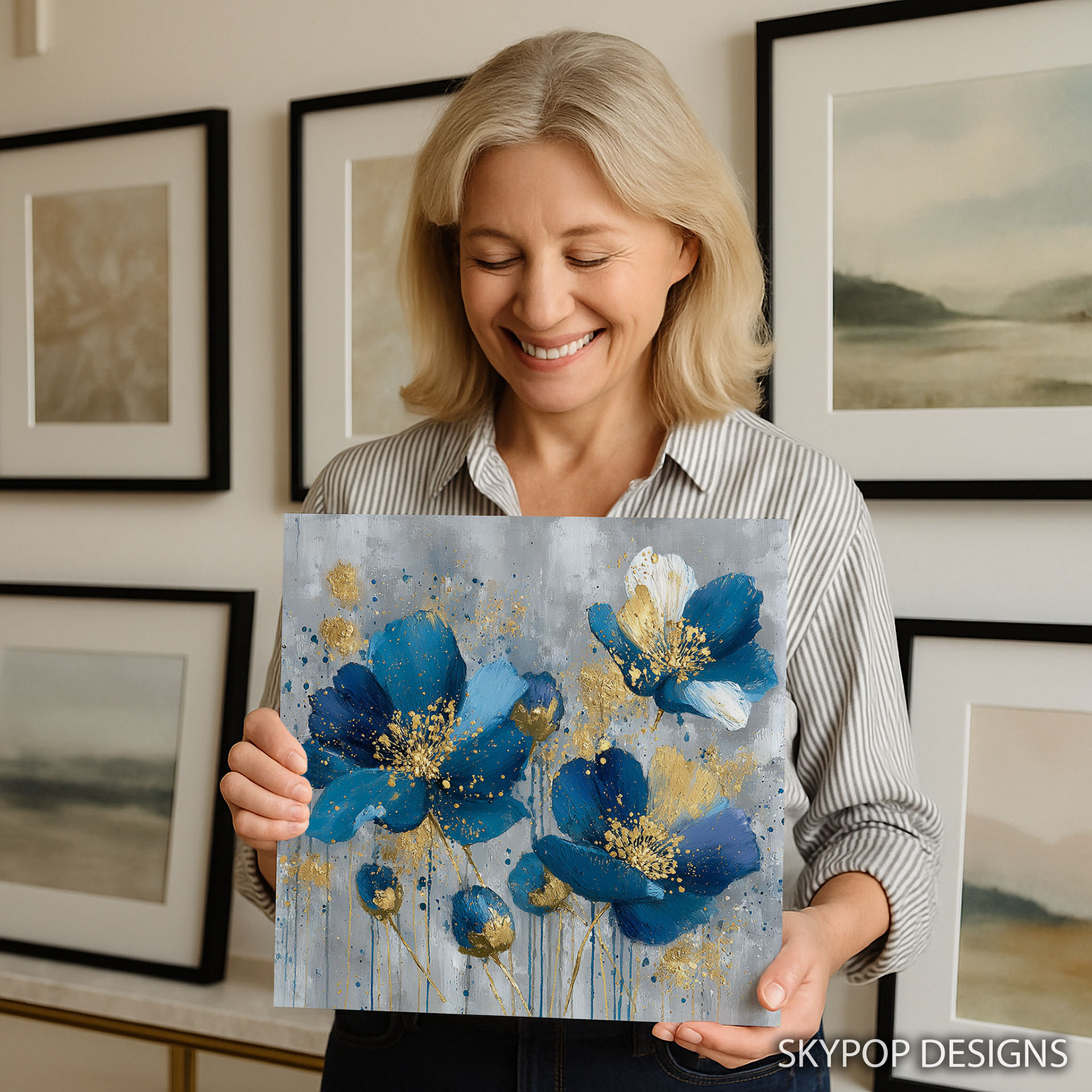 3.jpg Golden Blue Floral Burst Art