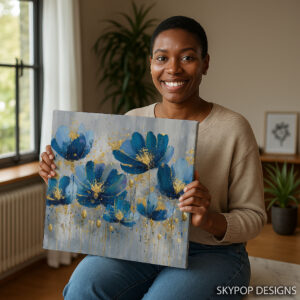 Blue Floral Gold Art