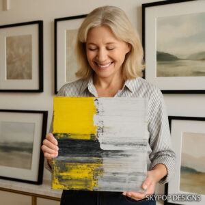 Geometric Yellow Black Abstract Art