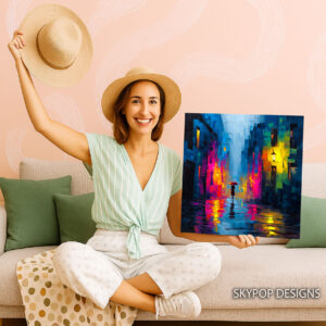 Rainy Night Cityscape Art