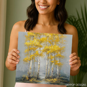 Golden Birch Forest Path Art