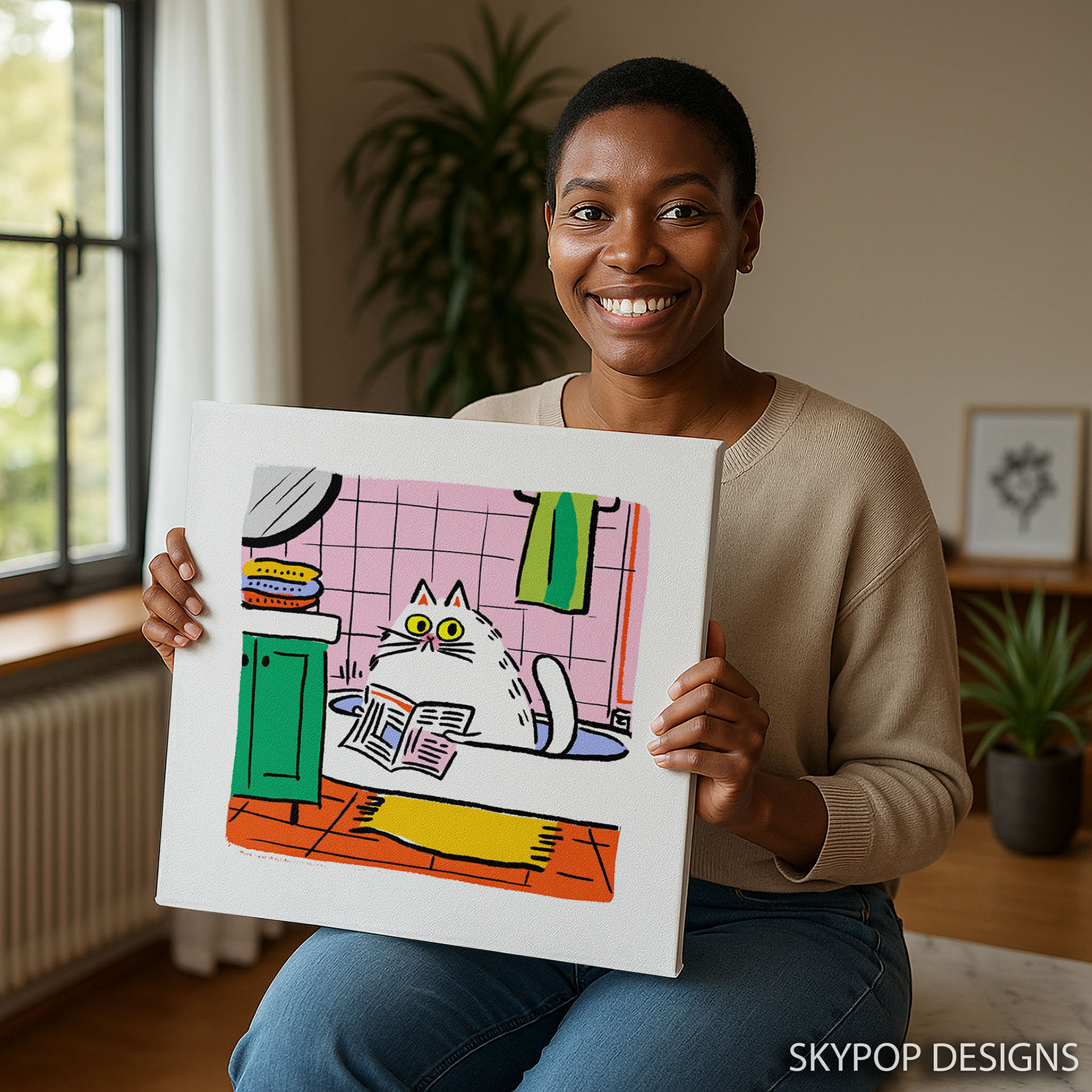 3.jpg Cat Reading Newspaper Art