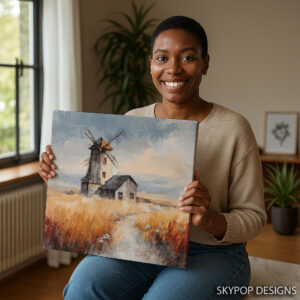 Rustic Windmill Landscape Art