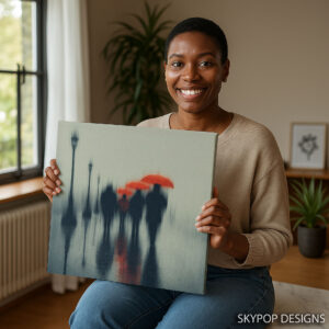 Red Umbrellas in Rain Art