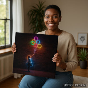 Neon Girl With Balloons Art