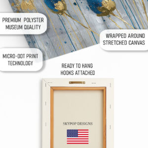 Golden Blue Floral Burst Art