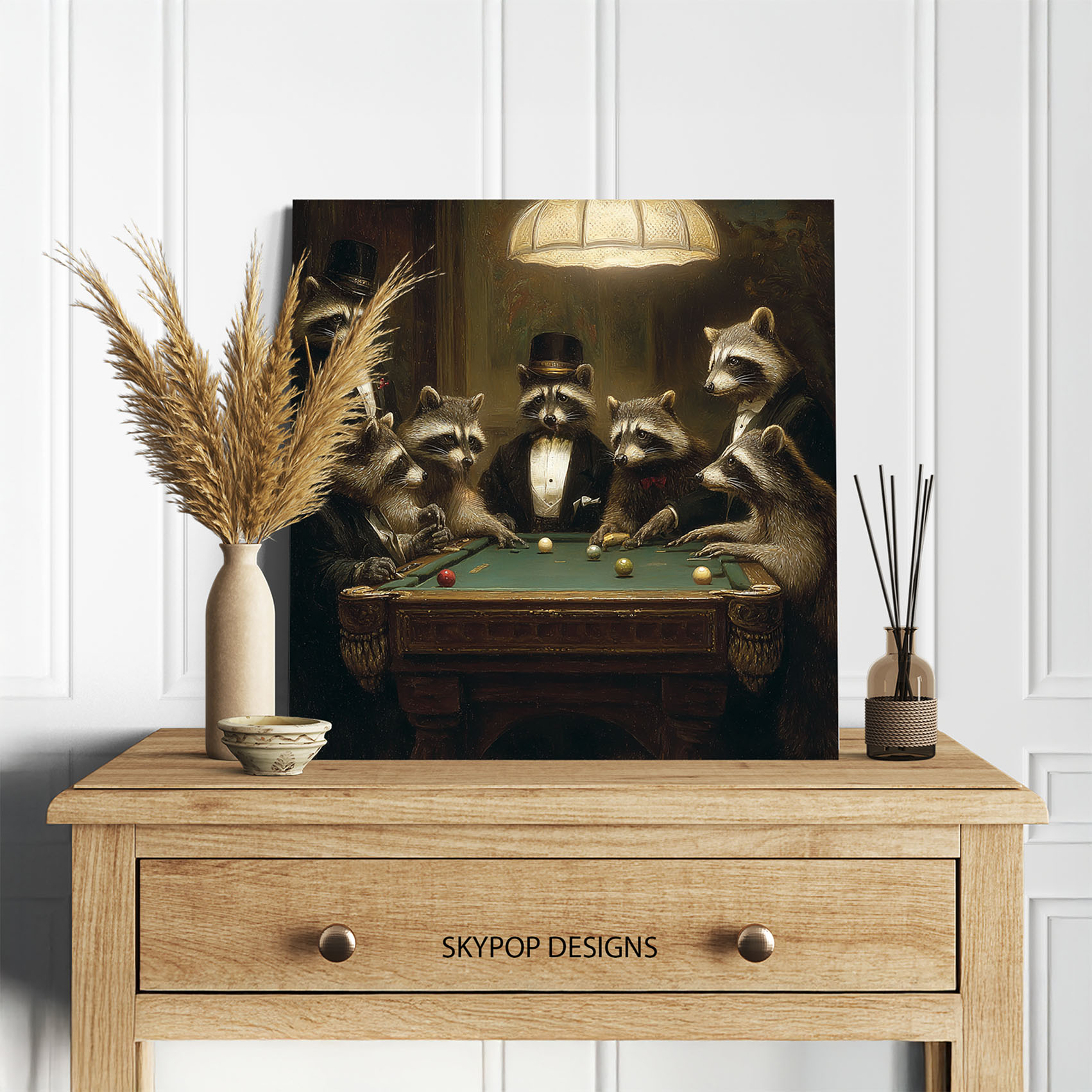 5.jpg Raccoon Playing Pool Art