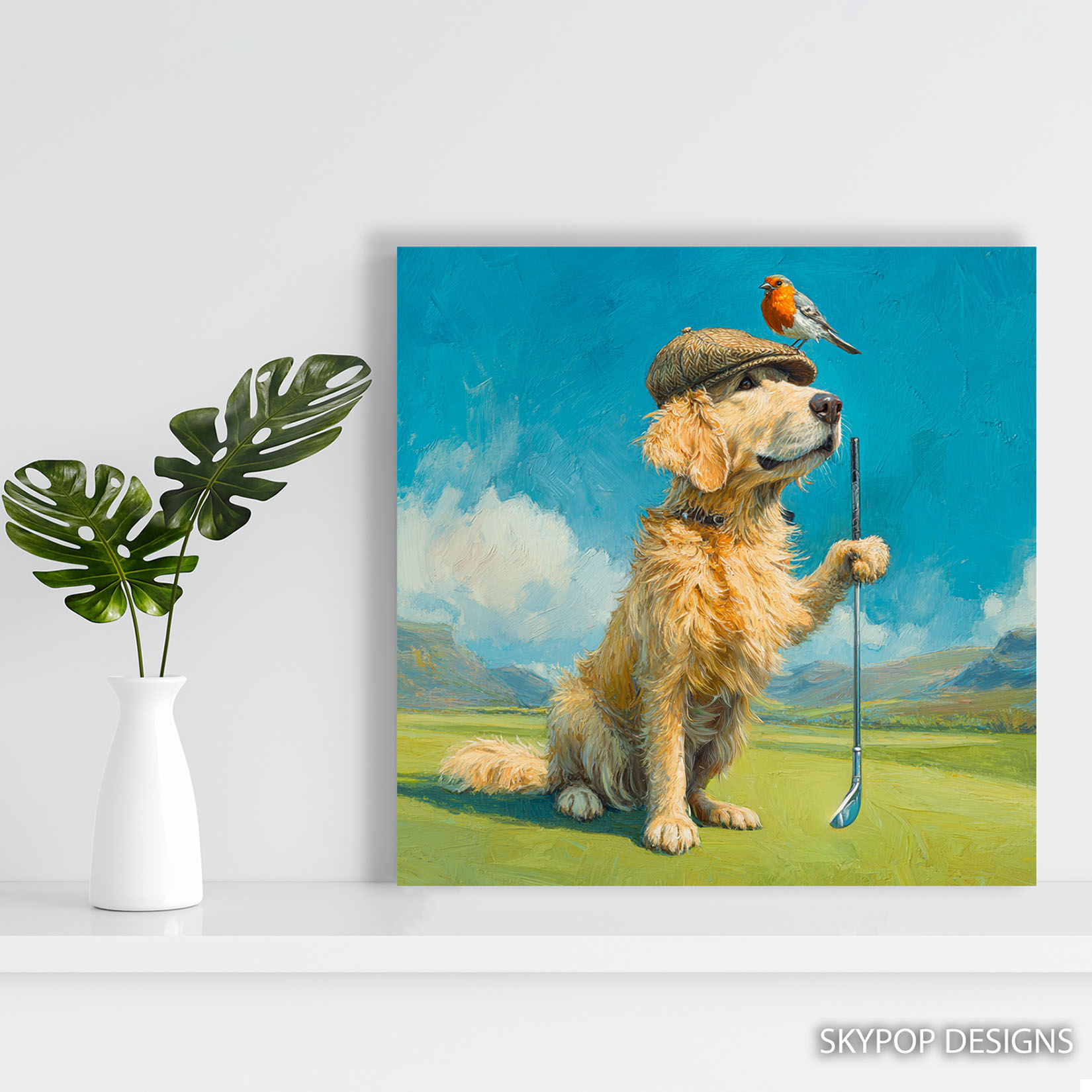 5.jpg Golden Retriever Robin Golf Art