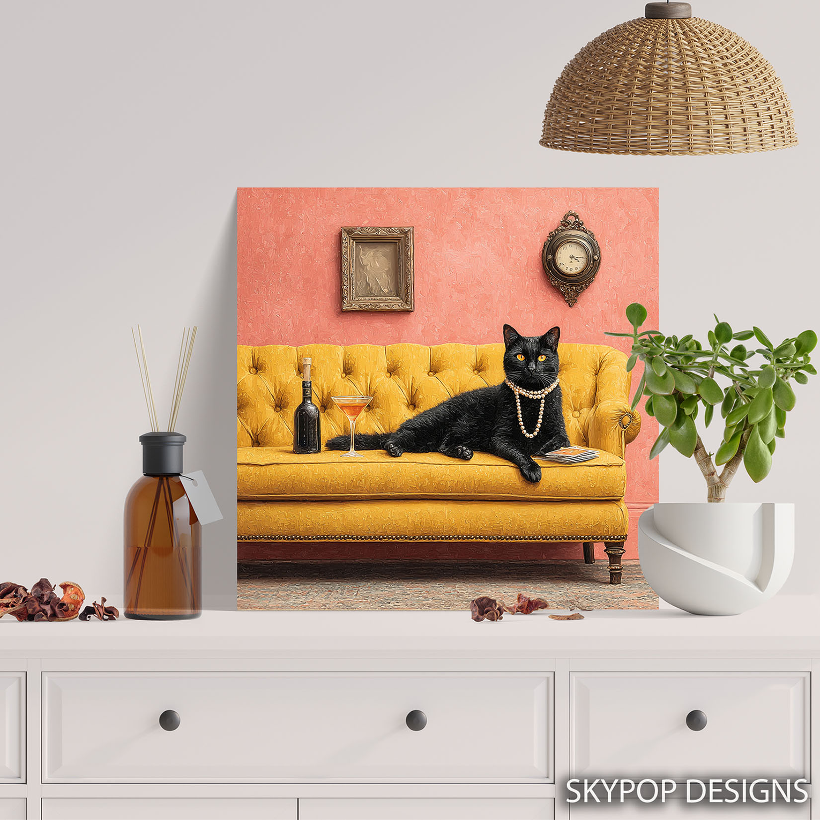 5.jpg Cat Art - Poster or Canvas - Contemporary Glam Bohemian Decor - Living Room Bedroom Game Room Entryway Wall Art - Black Gold Pink Multicolor