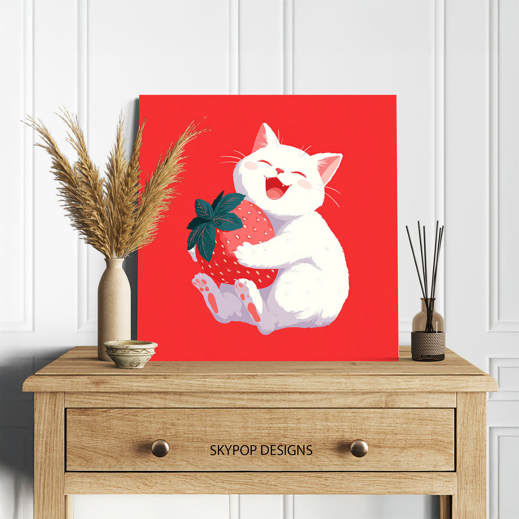 5.jpg Cat Strawberry Hug Art