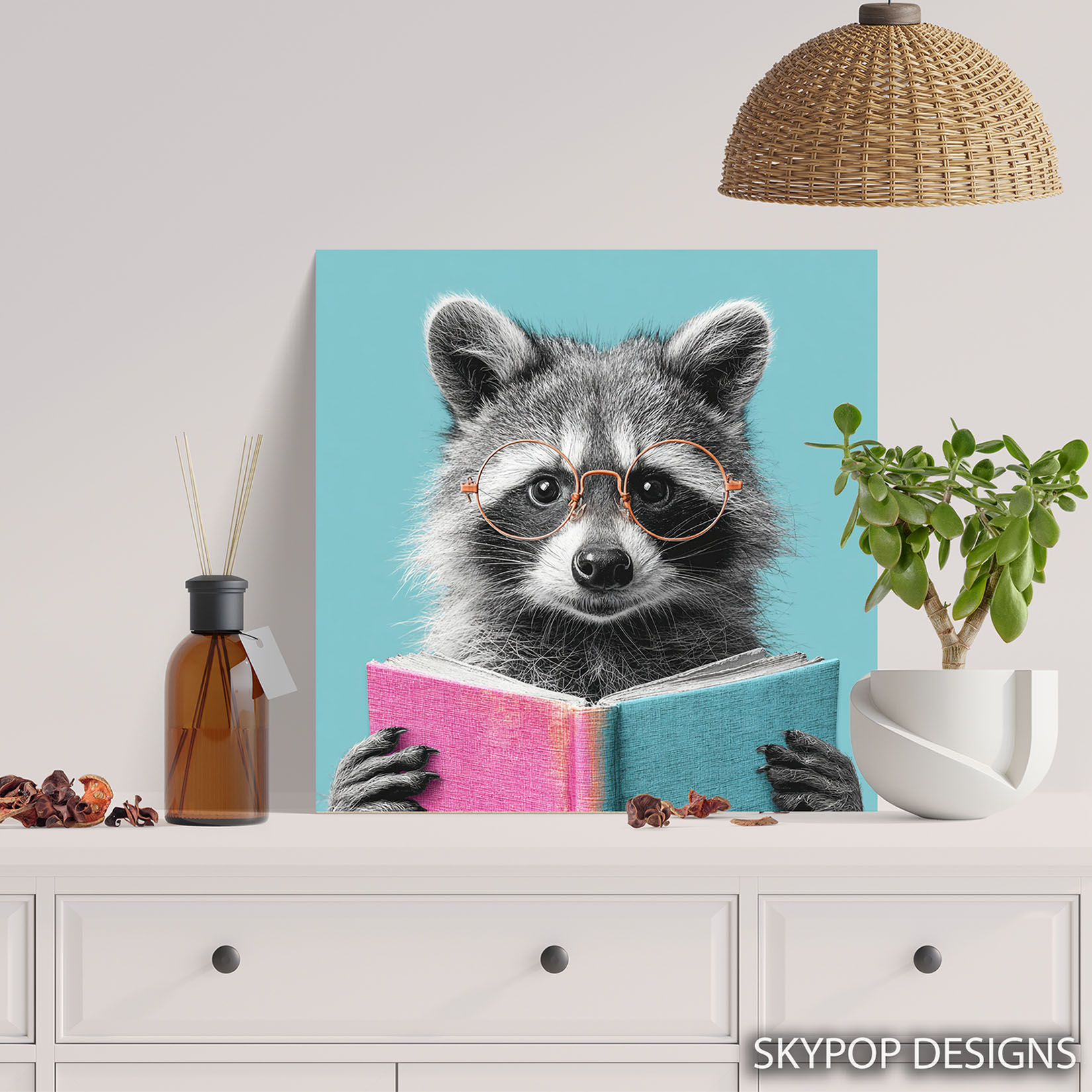 5.jpg Raccoon Reading Book Art