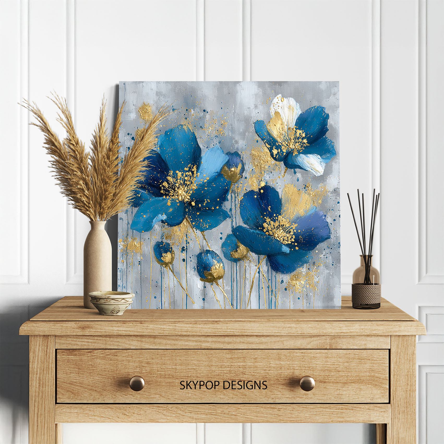 5.jpg Golden Blue Floral Burst Art
