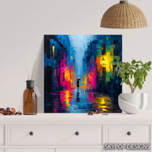 Rainy Night Cityscape Art