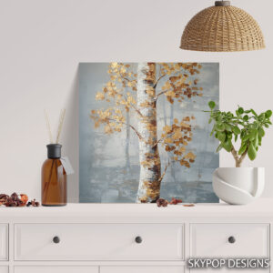 Golden Birch Tree Art