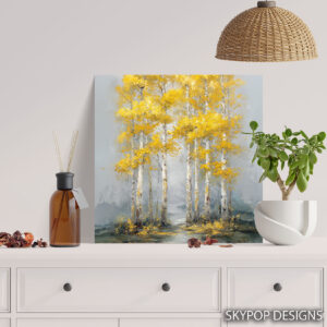 Golden Birch Forest Path Art