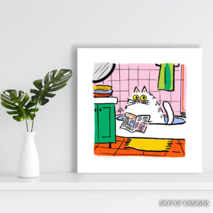 Cat Reading Newspaper Art