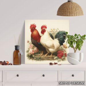 Rooster and Roses Art