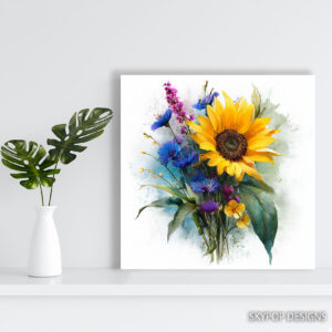 Sunflower Cornflower Bouquet Art