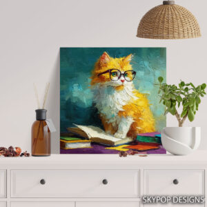 Cat Book Reader Art