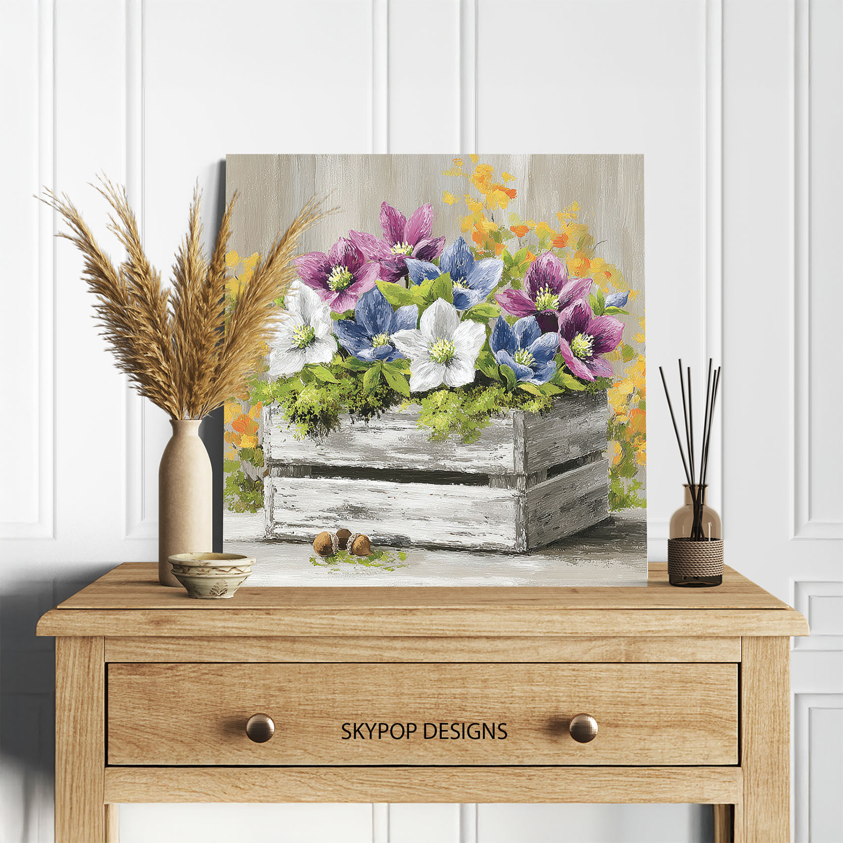5.jpg Hellebore Flowers Wooden Crate Art
