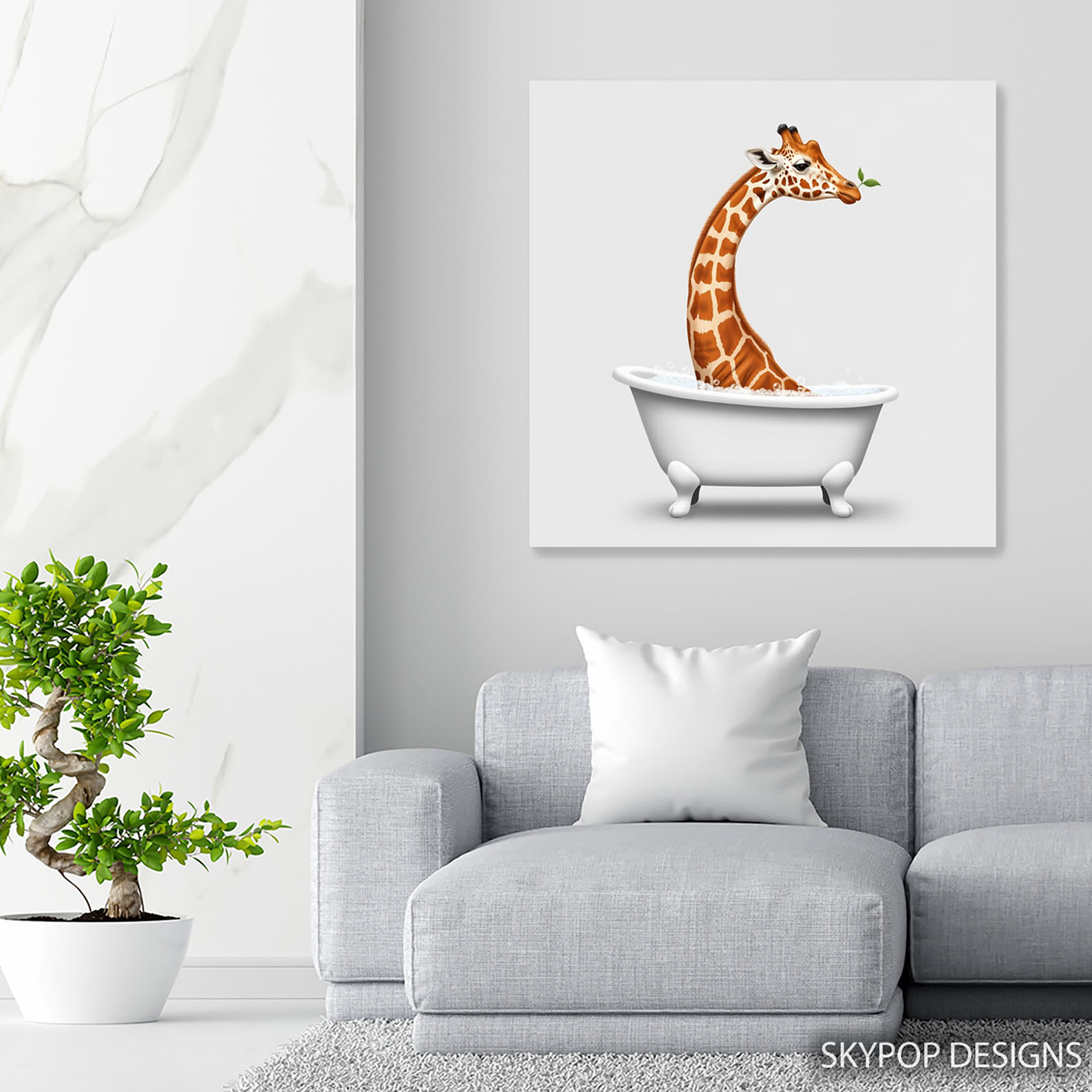 5.jpg Giraffe Bath Time Art