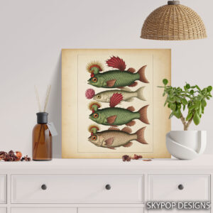 Fish with Rooster Heads Art