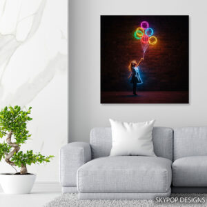 Neon Girl With Balloons Art