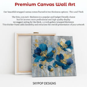 Golden Blue Floral Burst Art