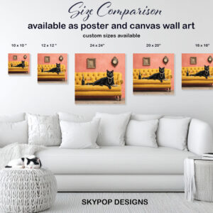 Cat Art - Poster or Canvas - Contemporary Glam Bohemian Decor - Living Room Bedroom Game Room Entryway Wall Art - Black Gold Pink Multicolor