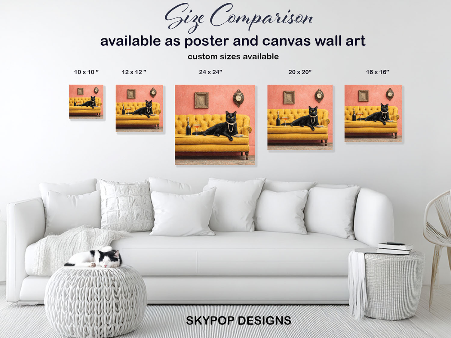 7.jpg Cat Art - Poster or Canvas - Contemporary Glam Bohemian Decor - Living Room Bedroom Game Room Entryway Wall Art - Black Gold Pink Multicolor