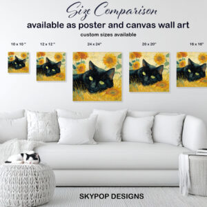 Black Cat Sunflower Art