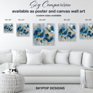 Golden Blue Floral Burst Art