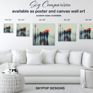 Red Umbrellas in Rain Art