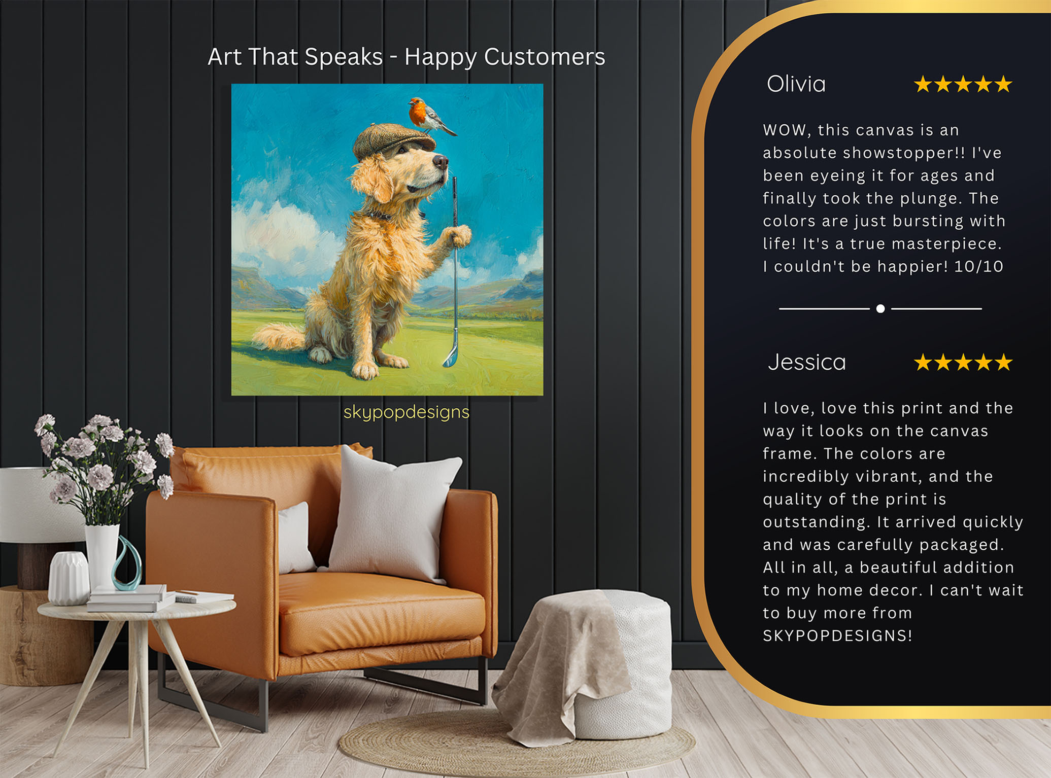 8.jpg Golden Retriever Robin Golf Art