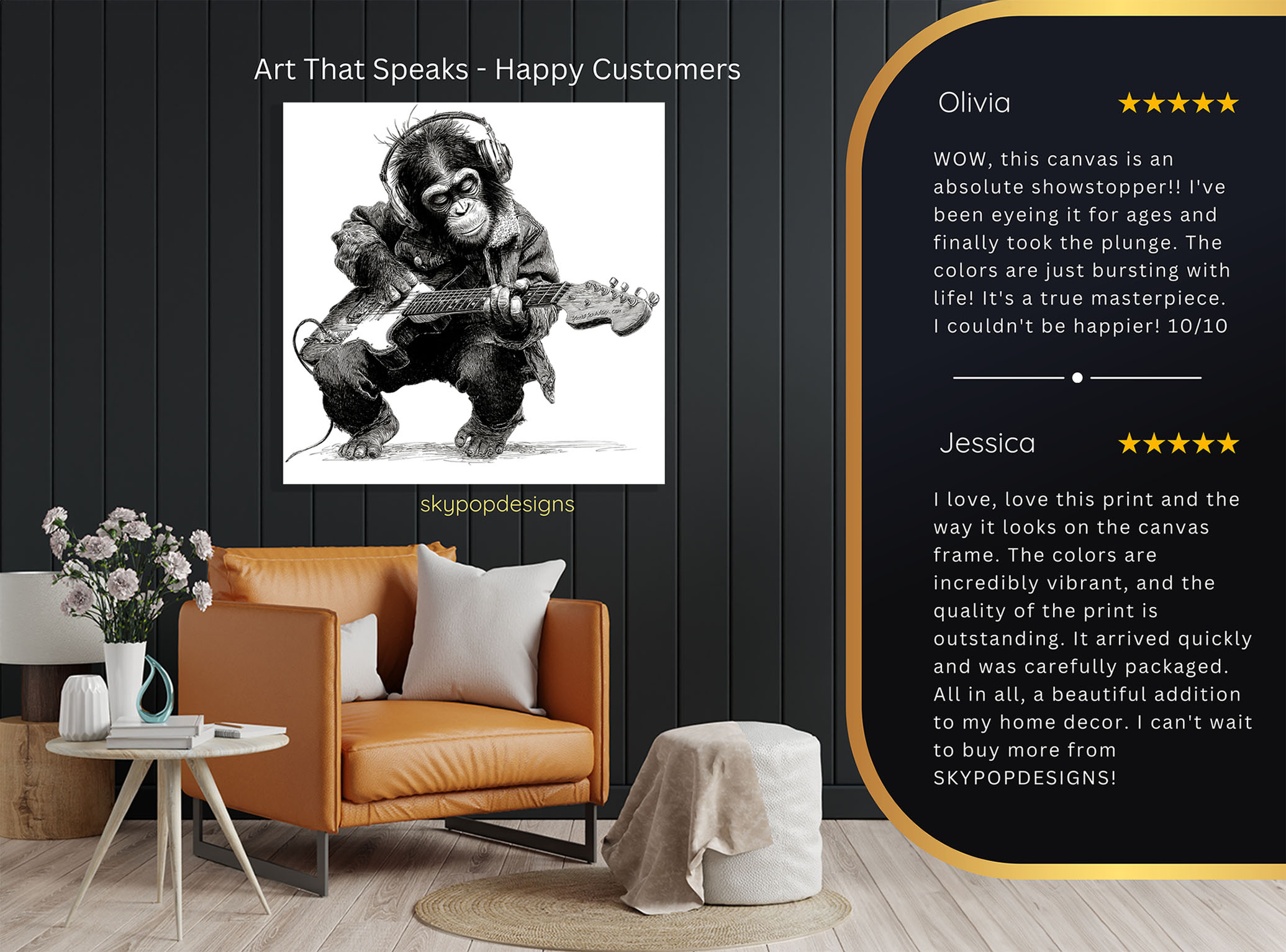 8.jpg Chimpanzee Rock Star Guitar Art