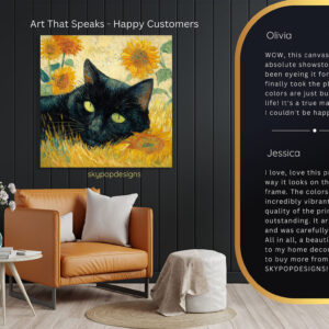 Black Cat Sunflower Art