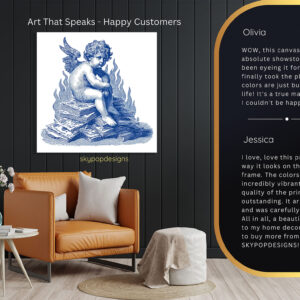 Cherub On Books With Flames Art