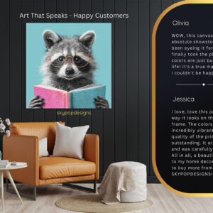 Raccoon Reading Book Art