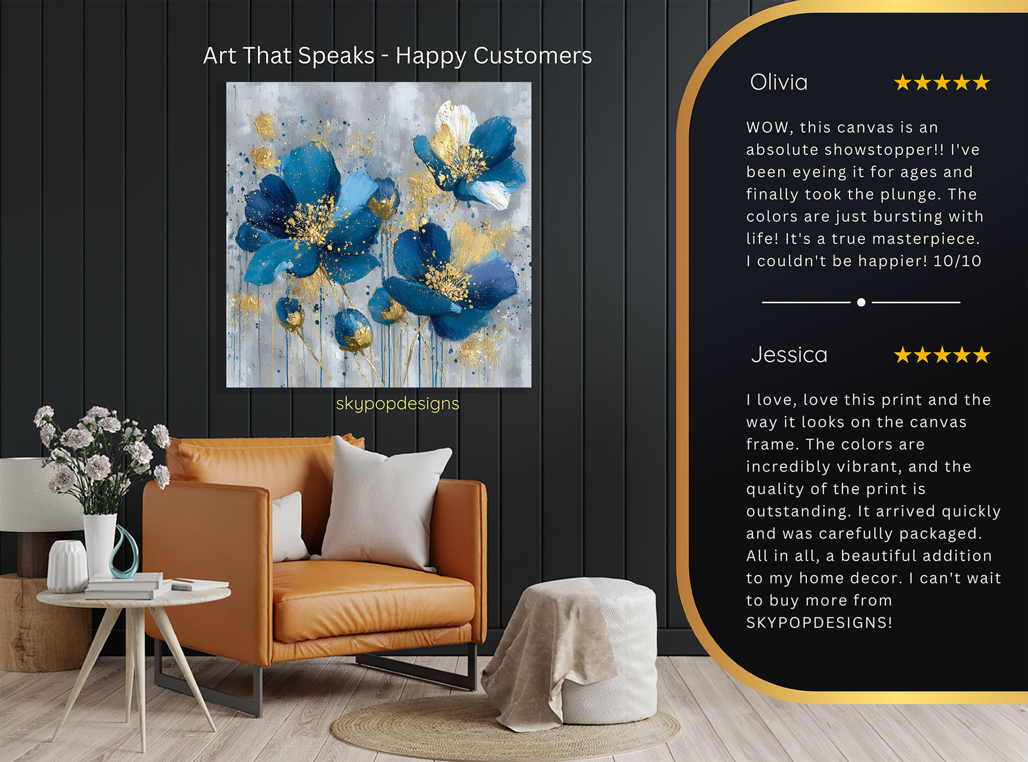 8.jpg Golden Blue Floral Burst Art