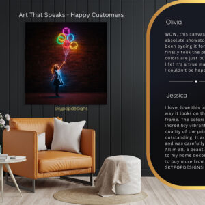 Neon Girl With Balloons Art