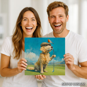 Golden Retriever Robin Golf Art